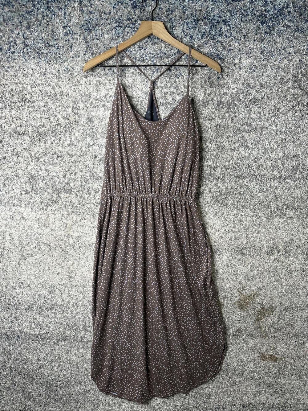 PrAna Dress Womens Medium Brown Polka Dot Jersey Midi Strappy Sundress